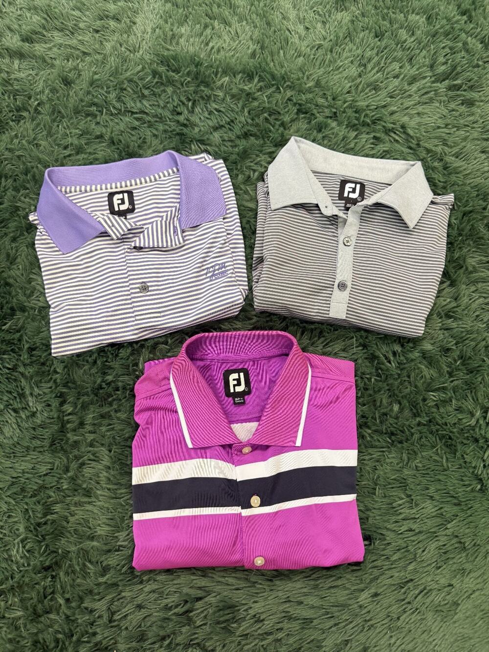 FootJoy Men's Performance Golf Polo Shirt Lot 3 Size L - Purple, Gray, Striped